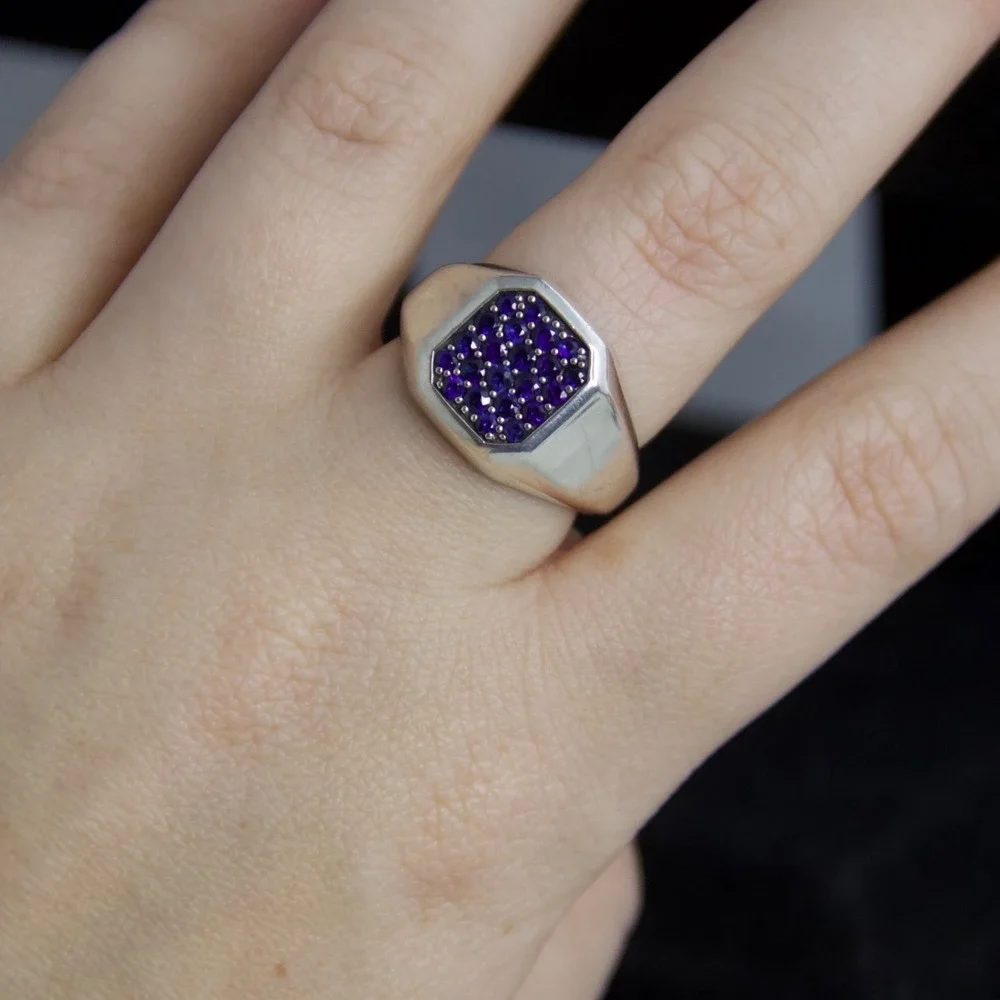 David Yurman Sterling Silver Streamline Pave Purple Sapphire Signet Ring Sz 8